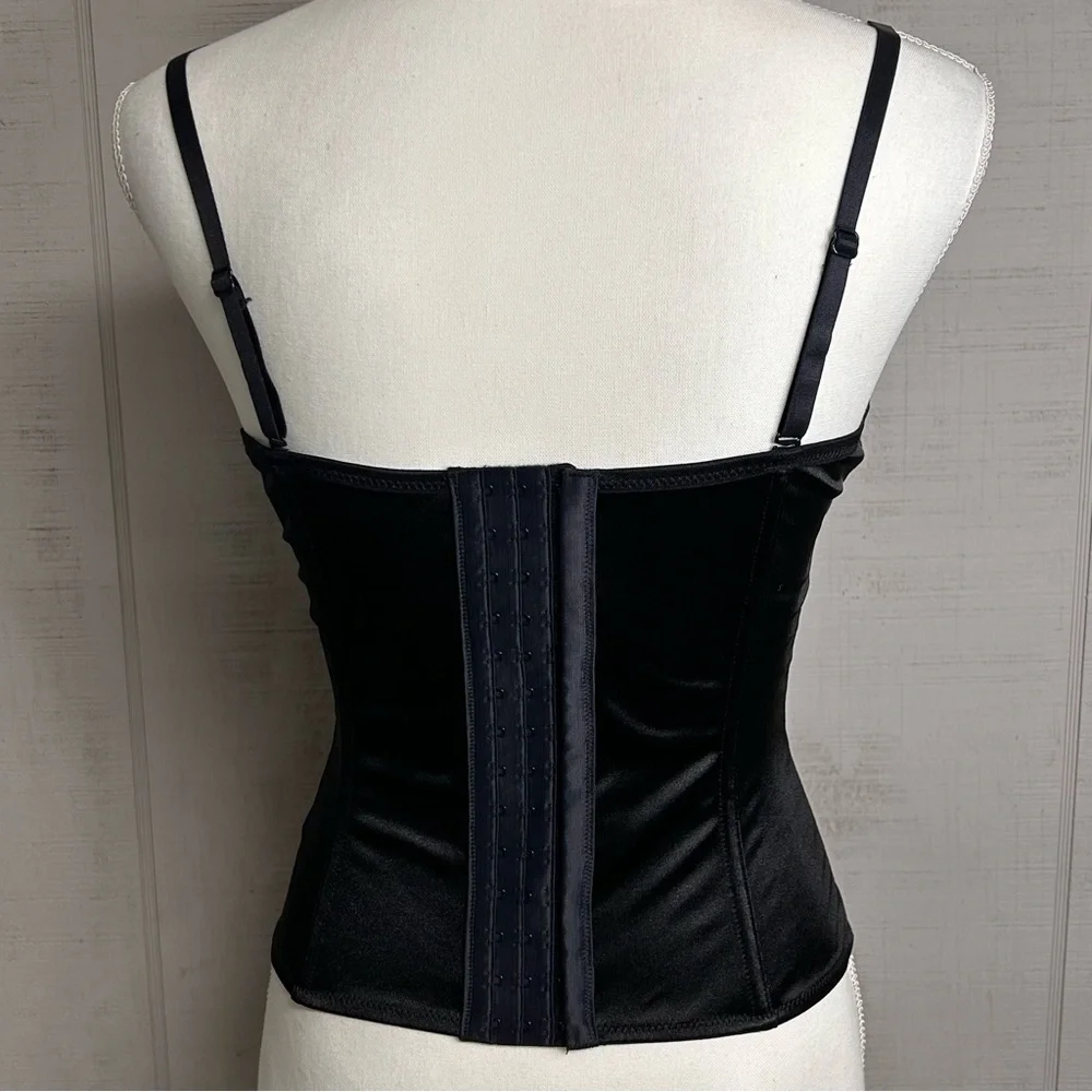 Spirit Bustier Corset Top Size L‎ Lace Up Black Satin Costume Budoir Pin Up NWT